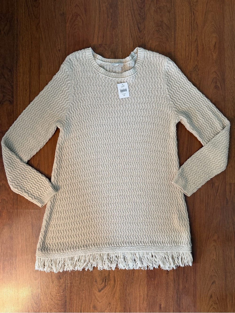 J. Jill NEW Sz M Sweater Fringe Knit Oatmeal Tunic Coastal Minimalist NWT Long